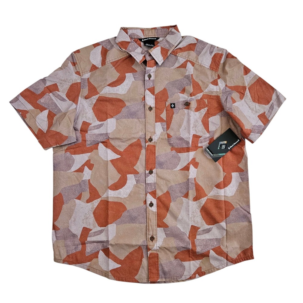 Black Diamond (Mens Medium) Short Sleeve Button Shirt Mauve Camo Print‎ Camp New